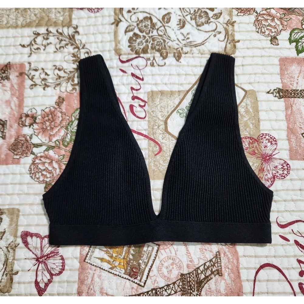 BABATON Women's Deep V-neck Bralette Top Black Size M